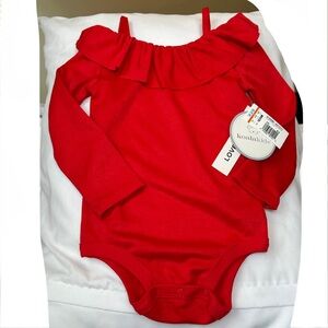 ❤️NWT❤️Koala Kids Red Long Sleeve Bodysuit with Ruffled Neckline Size 18/24 mon
